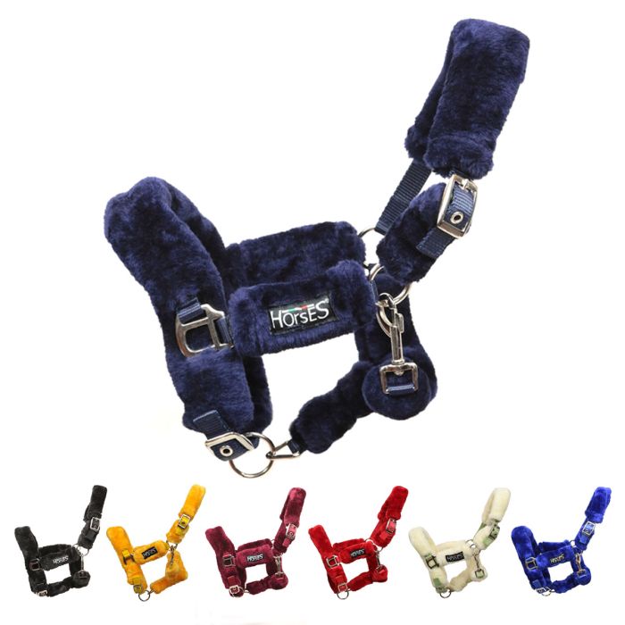 Horses Licol Soft Fluffi Nylon Avec Fourrure Synthétique - Pony Noir Pour Chevaux Sensibles