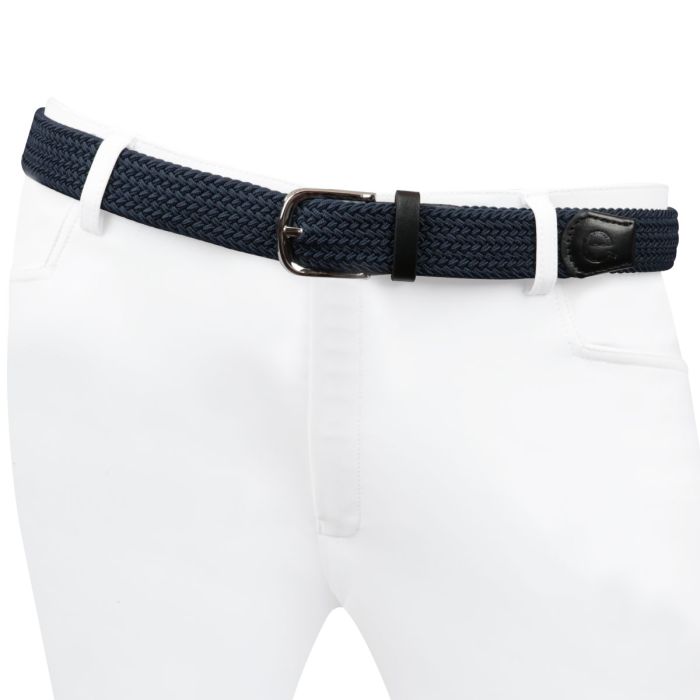 Cintura In Pelle Di Vitello Elasticizzata Intrecciata Nera 3.5 Cm