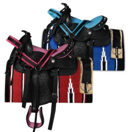 Sella Western Mini Pony Show Barrel 10-12 Pollici - Scegli Il Colore: Nero, Rosa, Rosso O Turchese - Foto 2