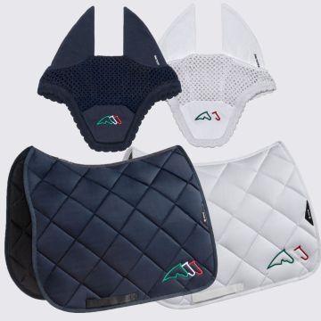 Equiline Tricolor Jumping Saddle Pad and Fly Veil Set