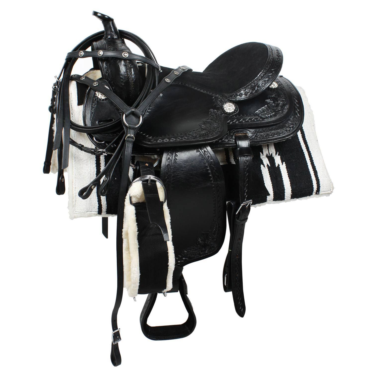 Selle western junior en cuir de la taille d'un poney, complète avec sitepod et é
