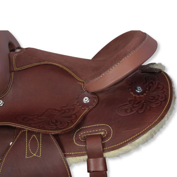 Mini Selle Western Cuir 8″ – Ensemble Pour Poney Avec Têtière Et Outils Floraux