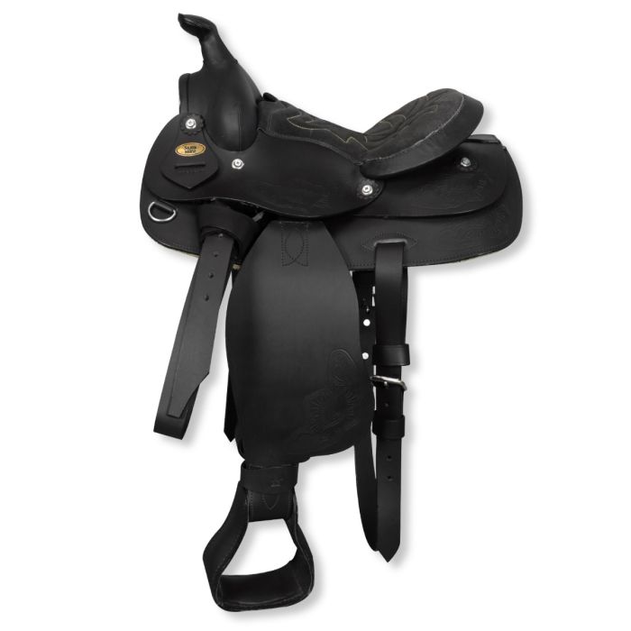 Selle Western AMKA Pour Poney/enfant – 12 Pouces – Noir, Assise En Daim, Motifs Floraux Et Conchos Argentés – Largeur Moyenne – Entretien Facile