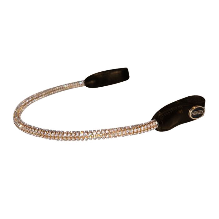 Cwell Equine New Dressage Crystal Bling - Fascia da Dressage con 5 File di Cristallo Trasparente F/C/P, Colore: Marrone/Nero