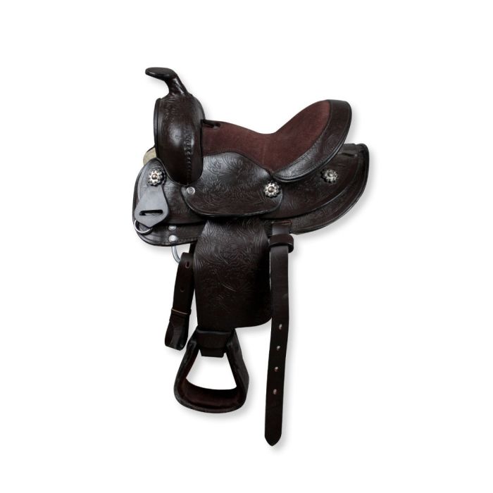Selle Poney Western En Cuir Marron, Occasion, à Restaurer